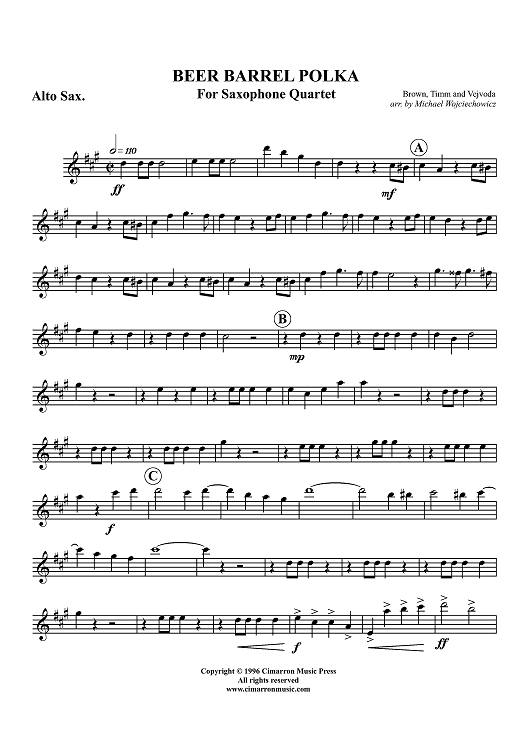 Beer Barrel Polka - Alto Saxophone