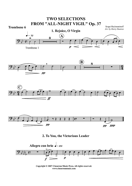 Two Selections from "All-Night Vigil," Op. 37 - Trombone 6