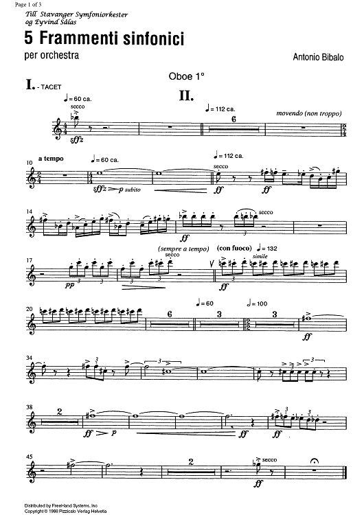 5 Frammenti sinfonici - Oboe 1