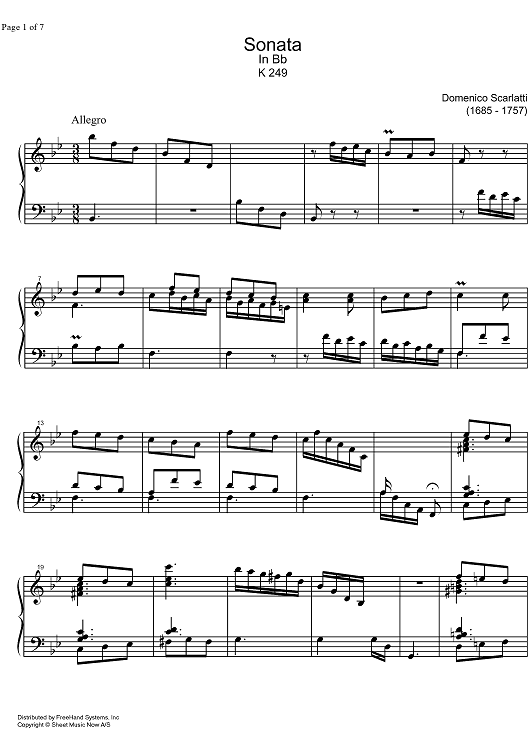 Sonata Bb Major K249