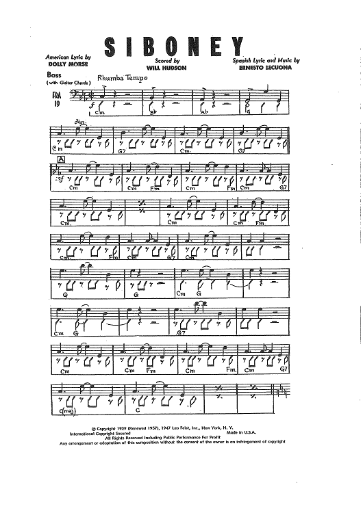 Siboney - Bass (with guitar chords)