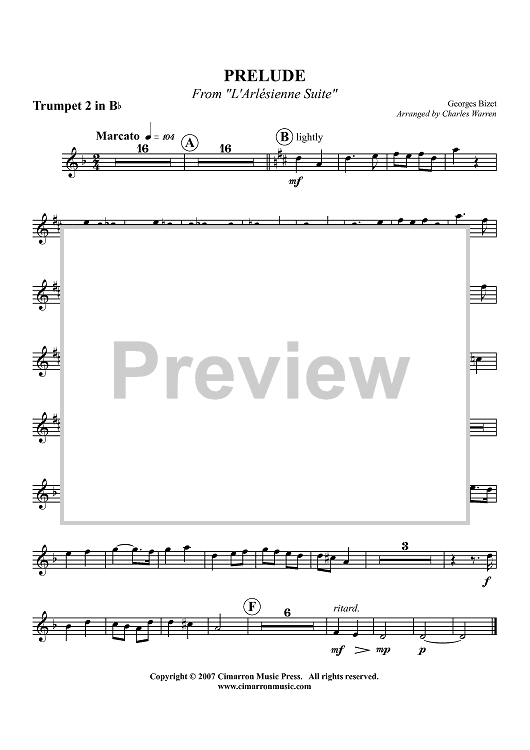 Prelude from L'Arlesienne Suite - Trumpet 2 in B-flat