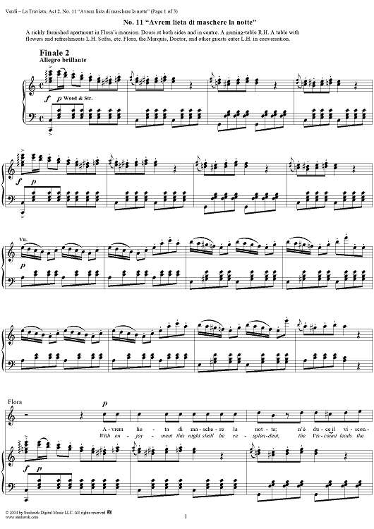 La Traviata, Act 2, No. 11, Scena. "Avrem lieta di maschere la notte"