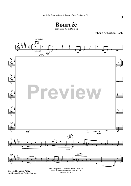 Bourrée - from Suite #3 in D Major - Part 4 Bass Clarinet in Bb