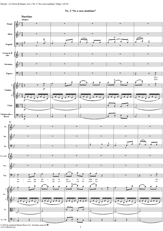 "Se a caso madama", No. 2 from "Le Nozze di Figaro", Act 1, K492 - Full Score