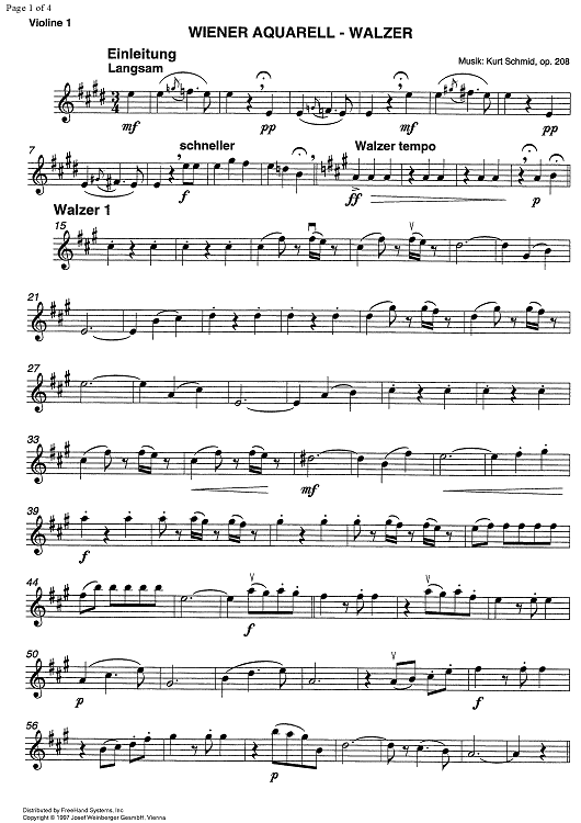 Wiener Aquarell Walzer Op.208 - Violin 1