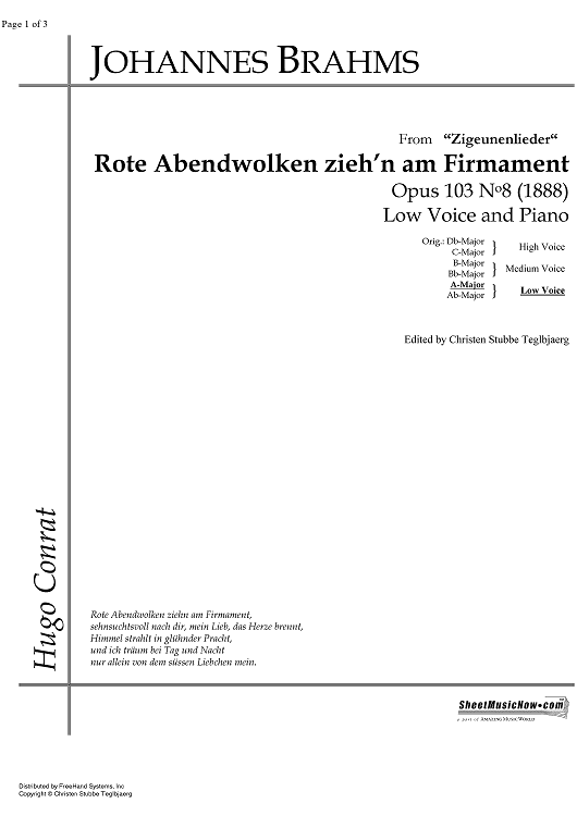 Rote Abendwolken zieh'n am Firmament Op.103 No. 8