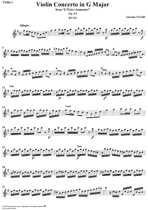 Violin Concerto in G Major    - from "L'Estro Armonico" - Op. 3/3  (RV310) - Violin 1