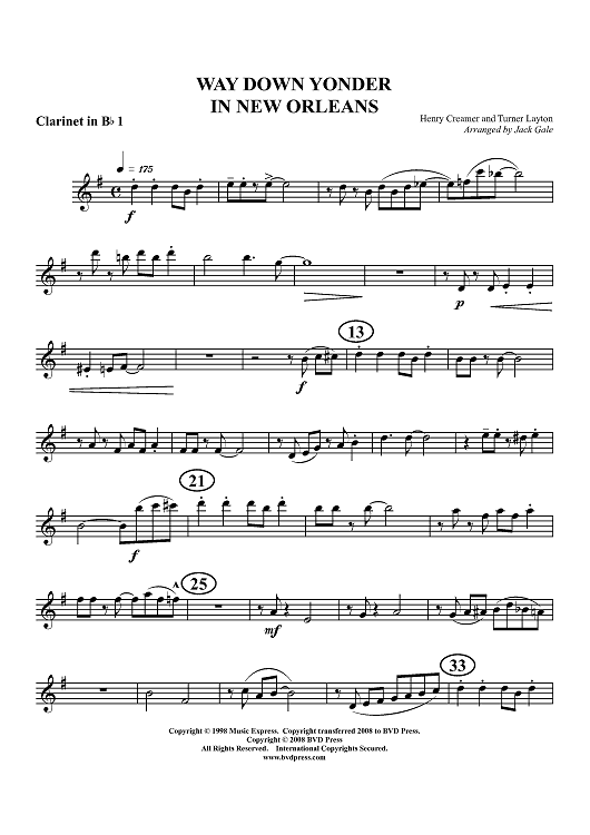 Way Down Yonder in New Orleans - Clarinet 1 in B-flat