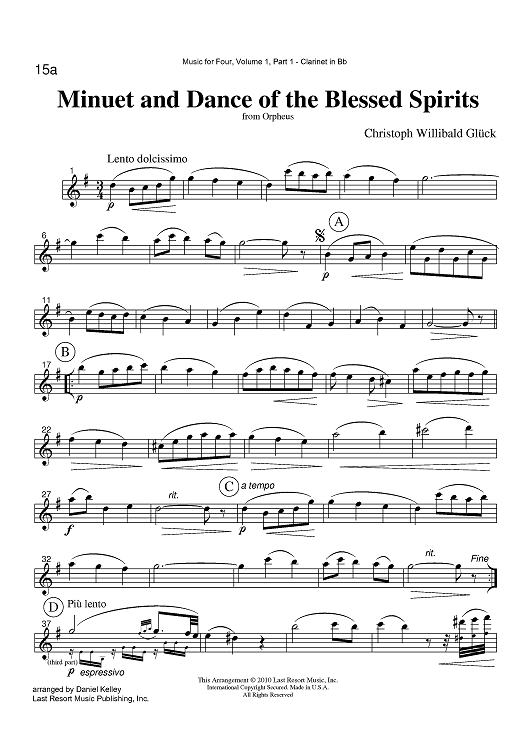 Minuet and Dance of the Blessed Spirits - from Orpheus - Part 1 Clarinet in Bb