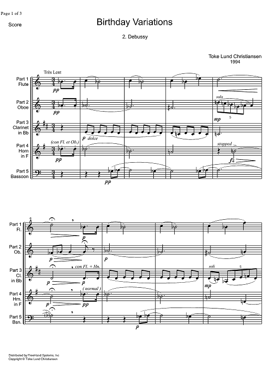 Birthday Variations Debussy - Score