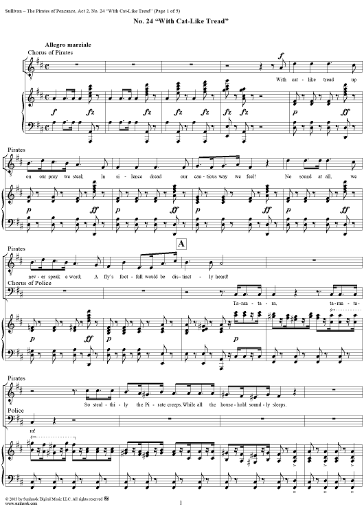 The Pirates of Penzance - Act II, No. 24: With cat-like tread - Vocal Score