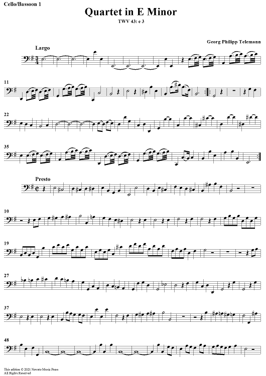 Quartet in E minor - Cello/Bassoon 1