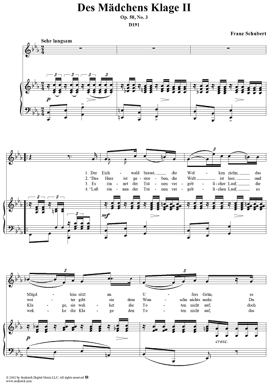 Des Mädchens Klage II, Op.58, No.3, D191