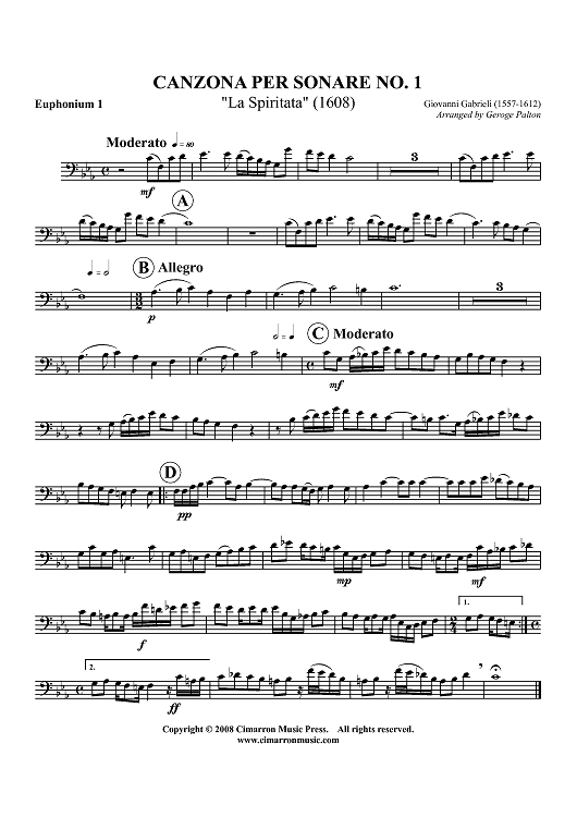 Canzon per Sonare No. 1 "La Spiritata" (1608) - Euphonium 1 BC/TC