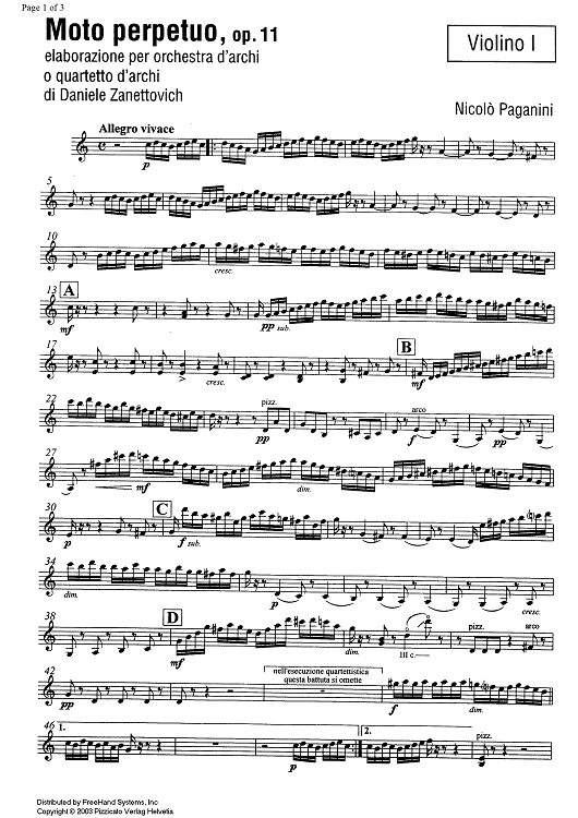 Moto perpetuo Op.11 - Violin 1