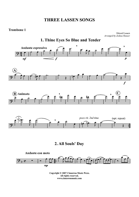Three Lassen Songs - Trombone 1