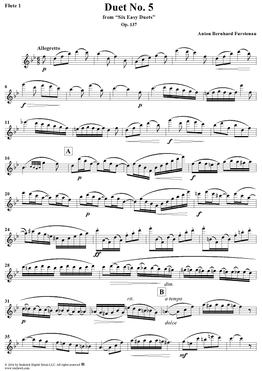 Duet No. 5 from Six Easy Duets, Op. 137 - Flute 1