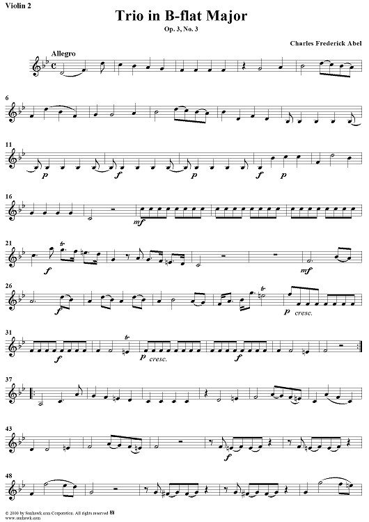 Trio in B-flat Major Op. 3, No. 3 - Violin 2