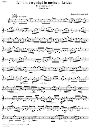 "Ich bin vergnügt in meinem Leiden", Aria, No. 3 from Cantata No. 58: "Ach Gott, wie manches Herzeleid" - Violin