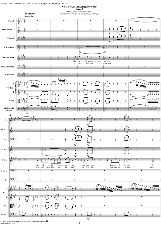 "Ah, taci, ingiusto core", No. 16 from "Don Giovanni", Act 2, K527 - Full Score