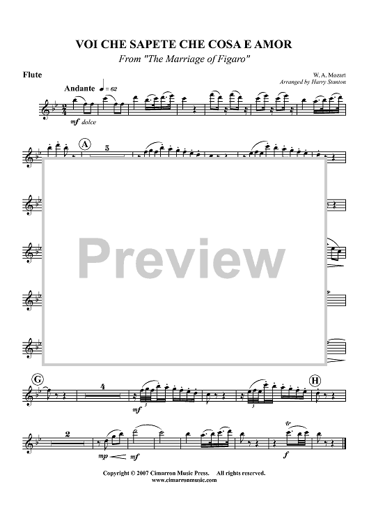 Voi che sapete che cosa e amor - Flute