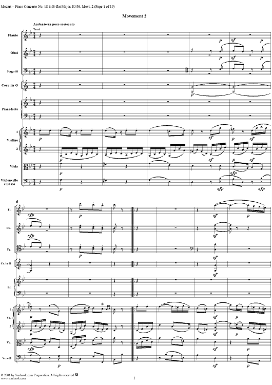 Piano Concerto No. 18 in B-flat Major, Movement 2 (K456) - Full Score