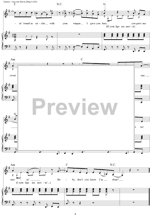 Lips Are Movin" Sheet Music by Meghan Trainor for Piano/Vocal/Chords