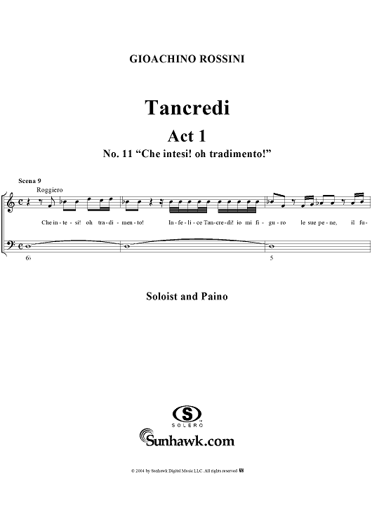 Che intesi! oh tradimento!: No. 11 from "Tancredi", Act 1, Scene 9 - Score