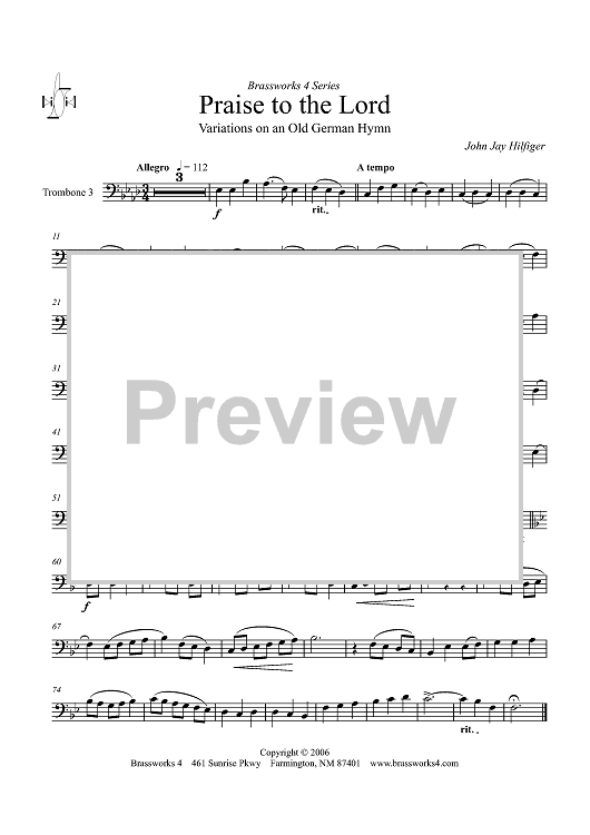 Praise to the Lord - Trombone 3