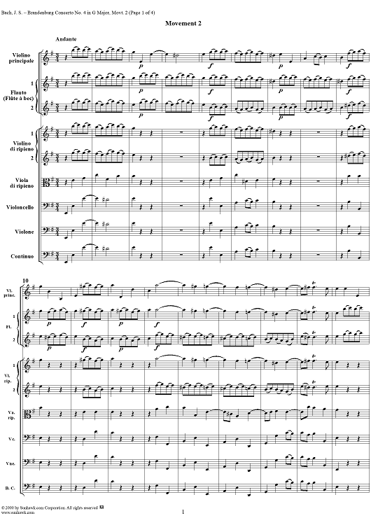 Brandenburg Concerto No. 4: Andante - Score