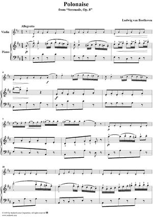 Polonaise from "Serenade in D Major, Op. 8" - Piano Score