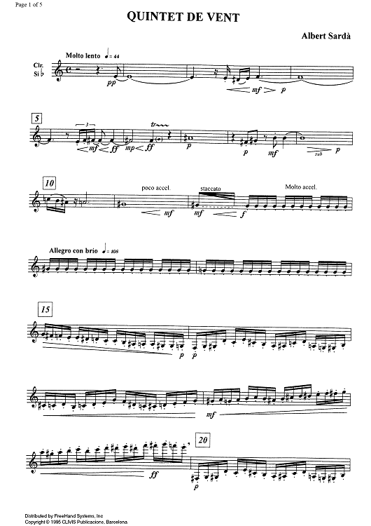 Quintet de Vent (Wind Quintet) - Clarinet in B-flat