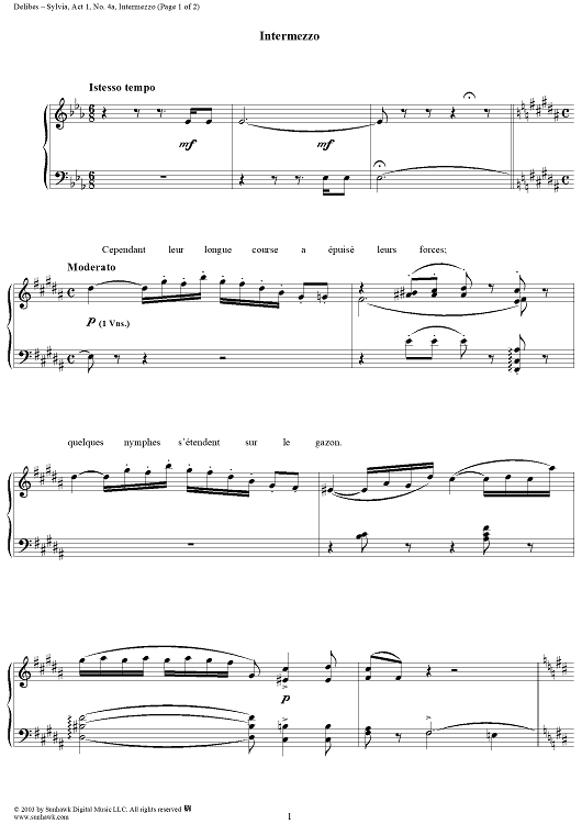 Sylvia, Act 1, No. 4a: Intermezzo - Piano Score