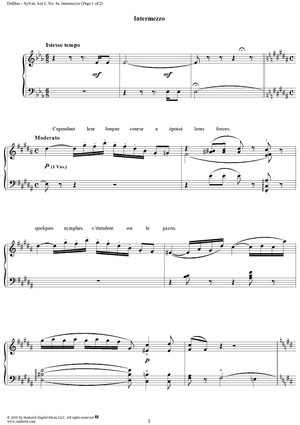 Sylvia, Act 1, No. 4a: Intermezzo - Piano Score
