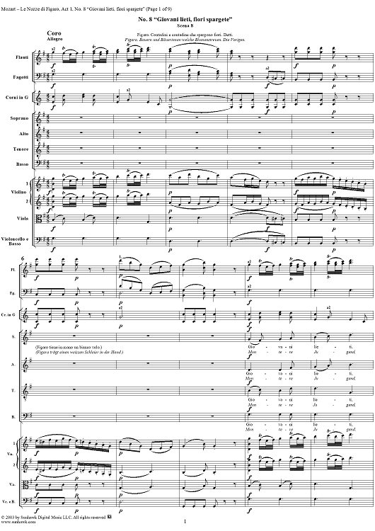 "Giovani liete, fiori spargete", No. 8 from "Le Nozze di Figaro", Act 1, K492 - Full Score