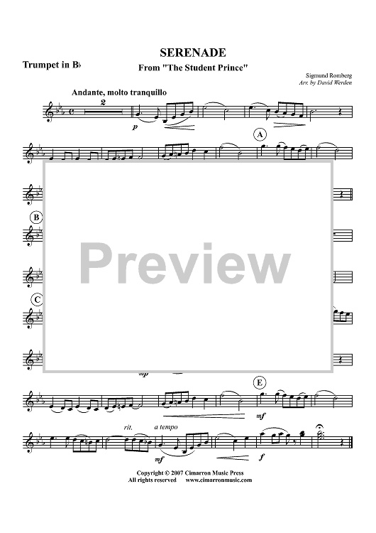 Serenade from "The Student Prince" - Trumpet in B-flat