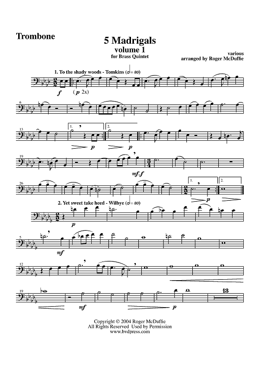 5 Madrigals, Vol. 1 - Trombone