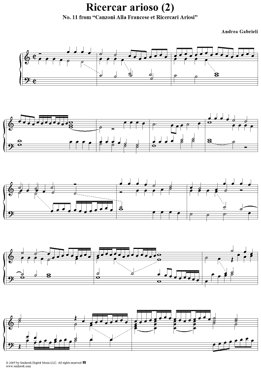 Ricercar arioso (II), No. 11 from "Canzoni Alla Francese et Ricercari Ariosi"
