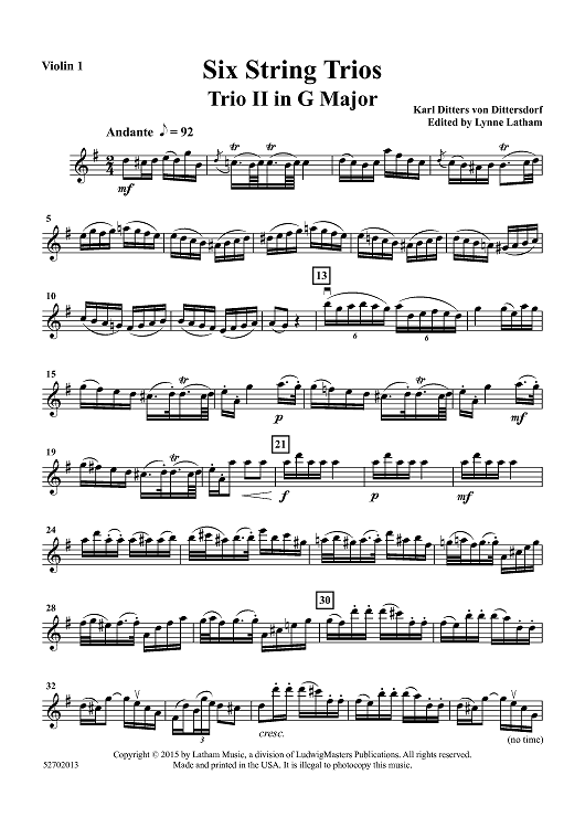 Six String Trios: Trio II in G Major - Violin 1