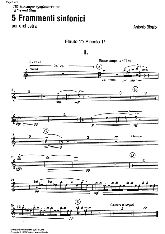 5 Frammenti sinfonici - Flute 1 & Piccolo