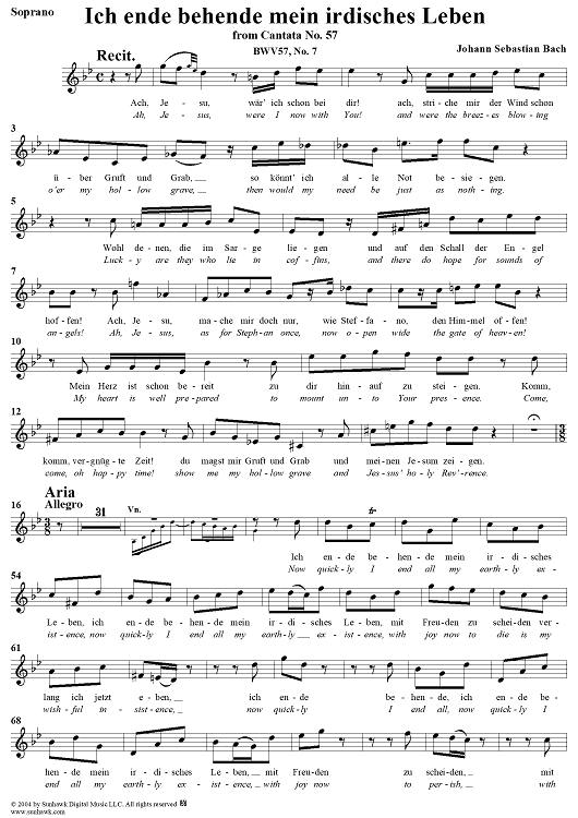 "Ich ende behende mein irdisches Leben", Aria, No. 7 from Cantata No. 57: "Selig ist der Mann" - Soprano