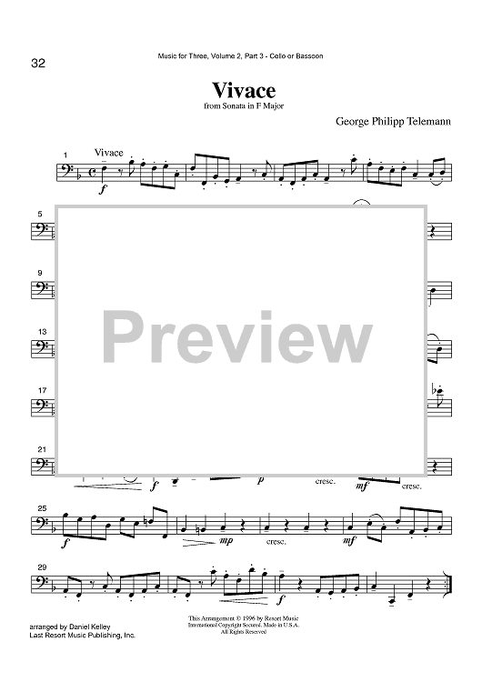 Vivace - from Sonata in F Major - Part 3 Cello or Bassoon