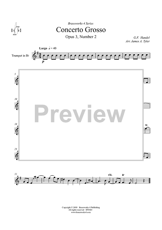 Concerto Grosso, Op. 3, No. 2 - Largo - Trumpet in B-flat
