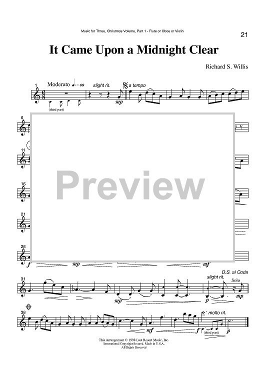 It Came Upon a Midnight Clear - Part 1 Flute, Oboe or Violin