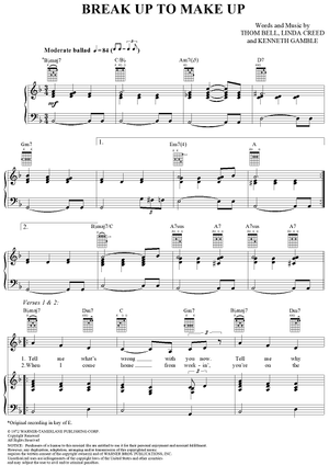 Break Up to Make Up" Sheet Music by The Stylistics for Piano/Vocal/ Chords - Sheet Music Now
