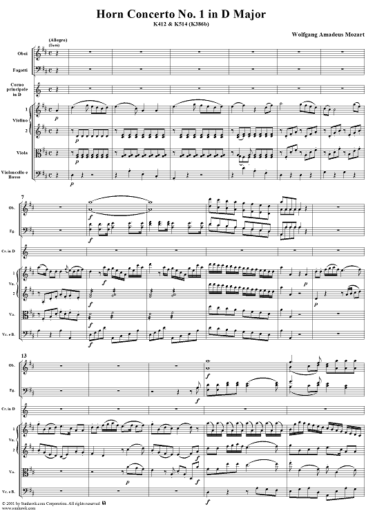 奏ページ Horn Concerto No. 1 in D Major, K386b (K412 & K514)&quot