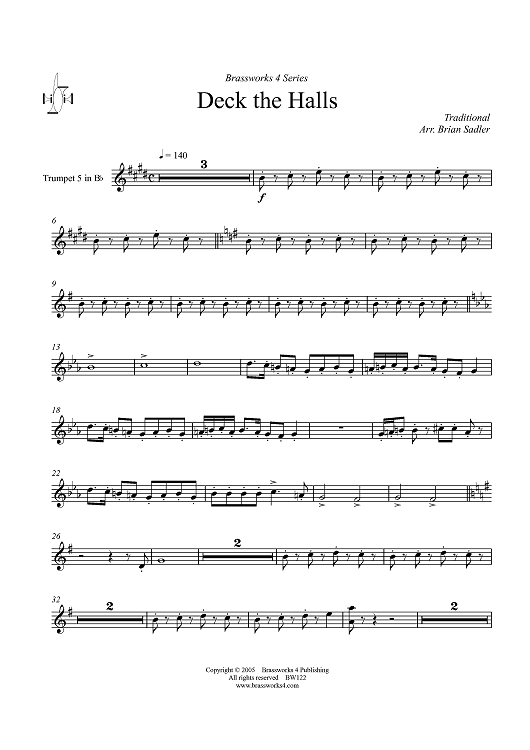 Deck the Halls - Trumpet 5 in Bb or Horn 1 in F