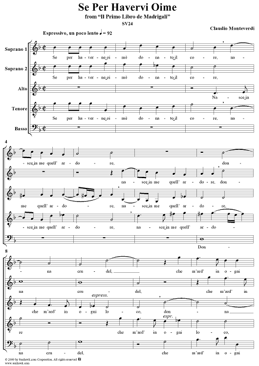 Se per havervi oimè - From "Il Primo Libro de Madrigali" - SV24