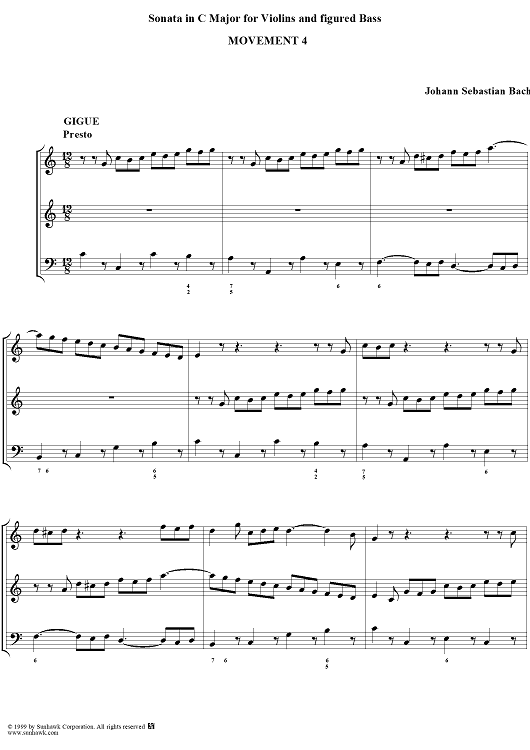 Trio Sonata in C major, movt. 4  - BWV1037 - Score